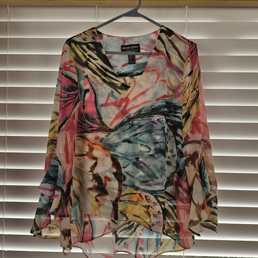 Frank Lyman Butterfly Wing Top Blouse Ruffle Sleeve Women's Size 10